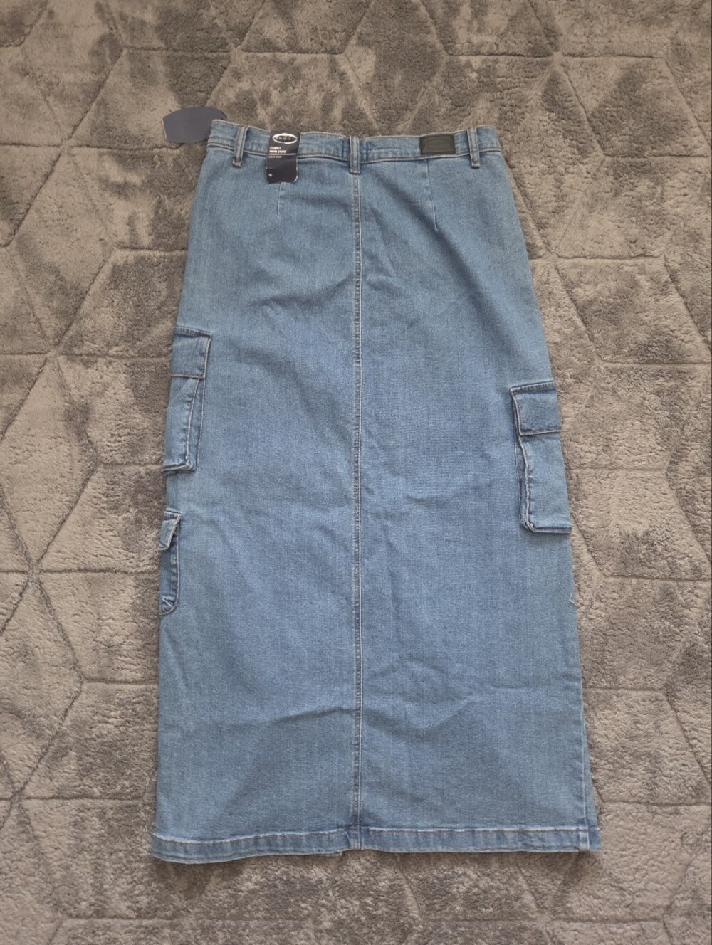 Denim Cargo Utility Blue Maxi Skirt Front Slit Fall Western Boho Going Out 10 - Picture 12 of 12